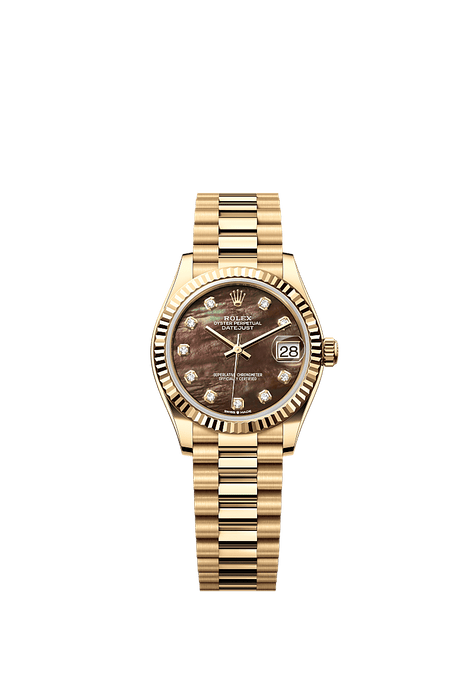 Rolex Yellow Gold Datejust - 31mm - Black mother-of-pearl Diamond Dial - President