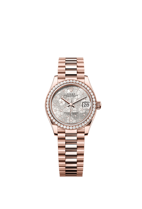 Rolex Rose Gold Datejust - 31mm - Silver, floral motif Diamond Dial - President