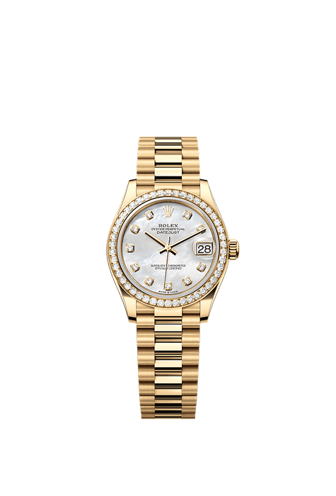 Rolex Yellow Gold Datejust - 31mm - White mother-of-pearl Diamond Dial - President