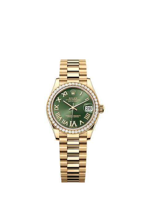 Rolex Yellow Gold Datejust - 31mm - Olive green Diamond Dial - President