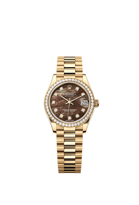 Rolex Yellow Gold Datejust - 31mm - Black mother-of-pearl Diamond Dial - President