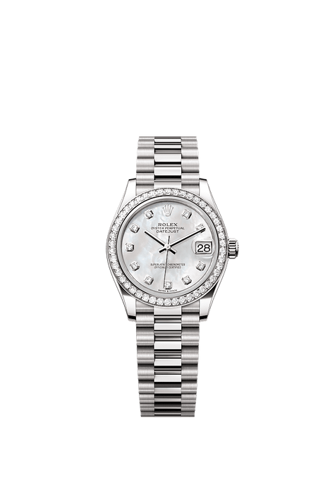 Rolex White Gold Datejust - 31mm - White mother-of-pearl Diamond Dial