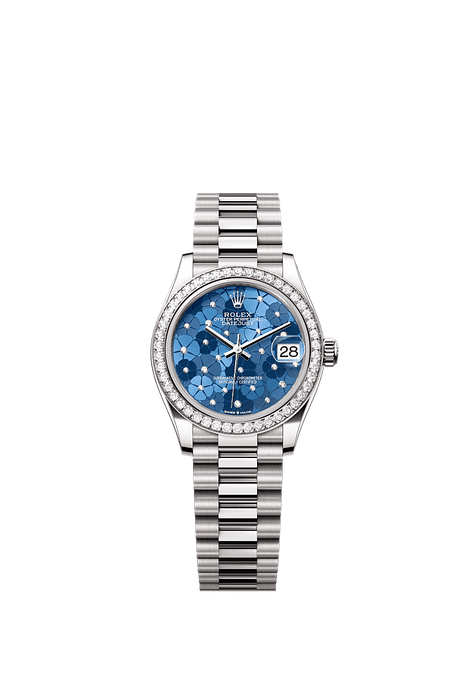 Rolex White Gold Datejust - 31mm - Azzurro blue, floral motif Diamond Dial