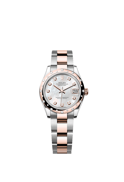 Rolex Two-Tone (RG/SS) Datejust - 31mm - White mother-of-pearl Diamond Dial - Oyster