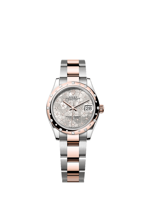 Rolex Two-Tone (RG/SS) Datejust - 31mm - Silver, floral motif Diamond Dial - Oyster