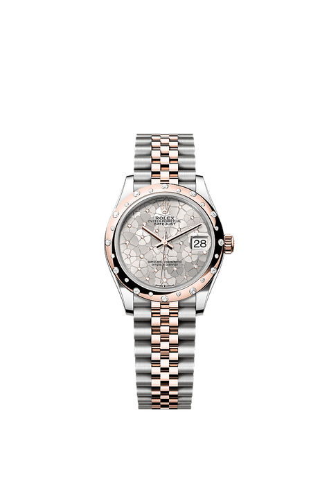 Rolex Two-Tone (RG/SS) Datejust - 31mm - Silver, floral motif Diamond Dial - Jubilee