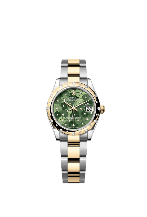 Rolex Two-Tone (YG/SS) Datejust - 31mm - Olive green, floral motif Diamond Dial - Oyster