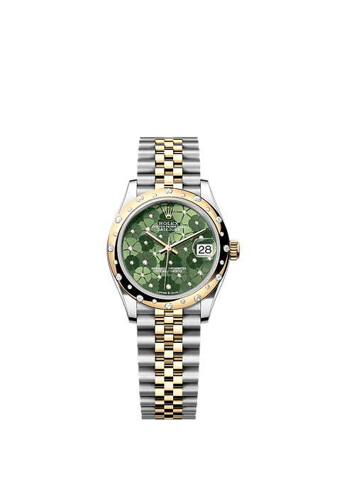 Rolex Two-Tone (YG/SS) Datejust - 31mm - Olive green, floral motif Diamond Dial - Jubilee