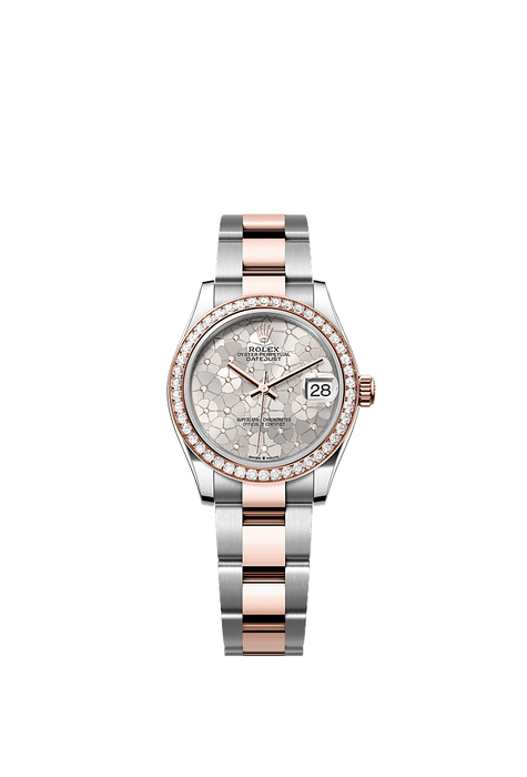 Rolex Two-Tone (RG/SS) Datejust - 31mm - Silver, floral motif Diamond Dial - Oyster