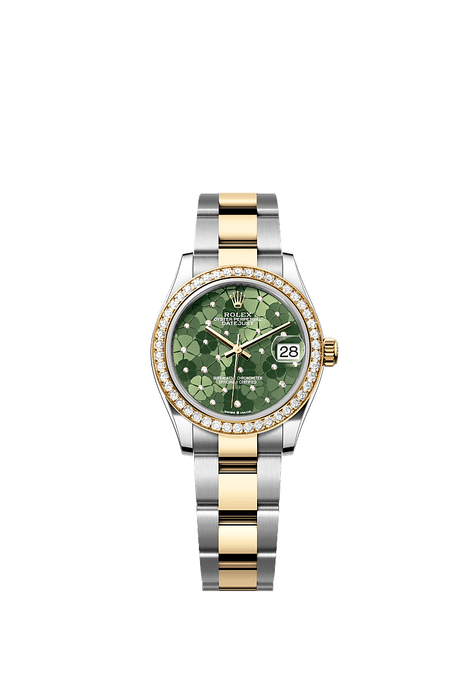 Rolex Two-Tone (YG/SS) Datejust - 31mm - Olive green, floral motif Diamond Dial - Oyster