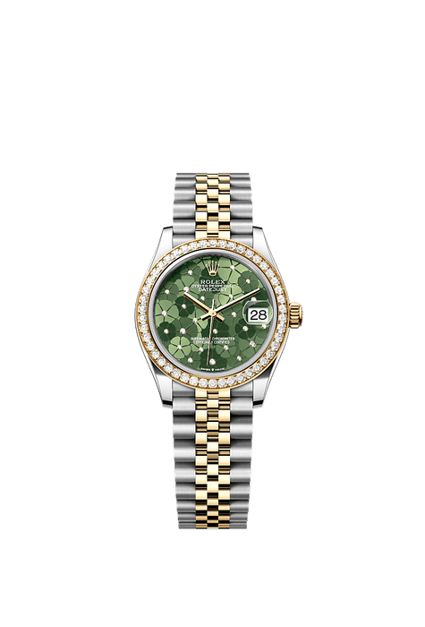 Rolex Two-Tone (YG/SS) Datejust - 31mm - Olive green, floral motif Diamond Dial - Jubilee