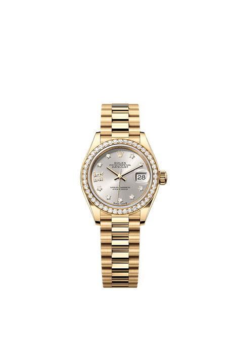 Rolex Yellow Gold Datejust - 28mm - Silver Diamond Dial - President