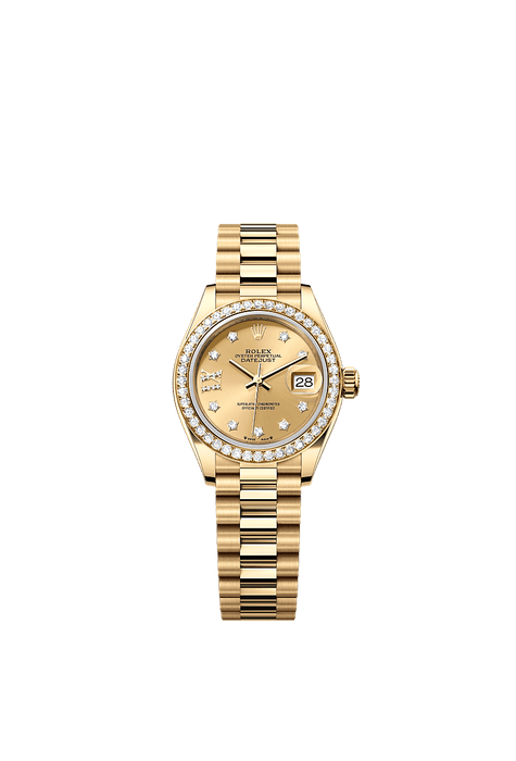 Rolex Yellow Gold Datejust - 28mm - Champagne-colour Diamond Dial - President