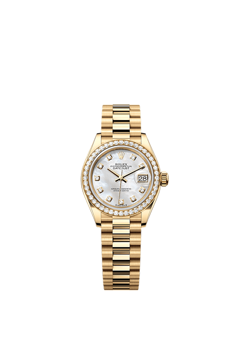 Rolex Yellow Gold Datejust - 28mm - White mother-of-pearl Diamond Dial - President