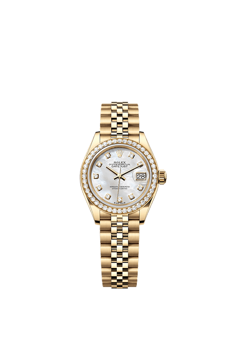 Rolex Yellow Gold Datejust - 28mm - White mother-of-pearl Diamond Dial - Jubilee