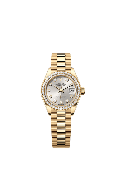 Rolex Yellow Gold Datejust - 28mm - Silver Diamond Dial - President