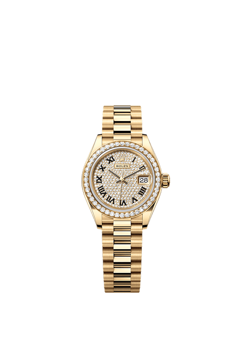 Rolex Yellow Gold Datejust - 28mm - Diamond-paved - President