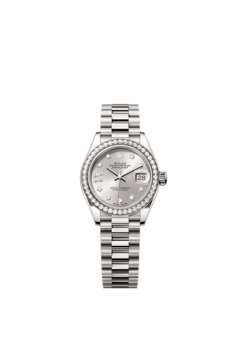 Rolex White Gold Datejust - 28mm - Silver Diamond Dial