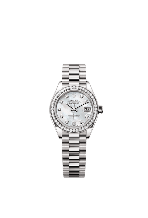 Rolex White Gold Datejust - 28mm - White mother-of-pearl Diamond Dial