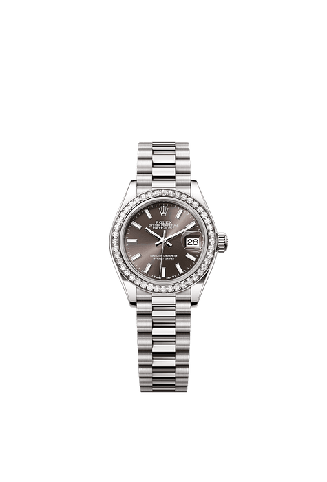 Rolex White Gold Datejust - 28mm - Dark grey - President