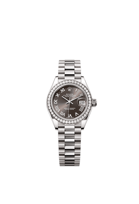 Rolex White Gold Datejust - 28mm - Dark grey - President