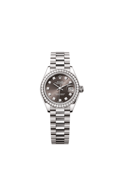 Rolex White Gold Datejust - 28mm - Dark grey Diamond Dial