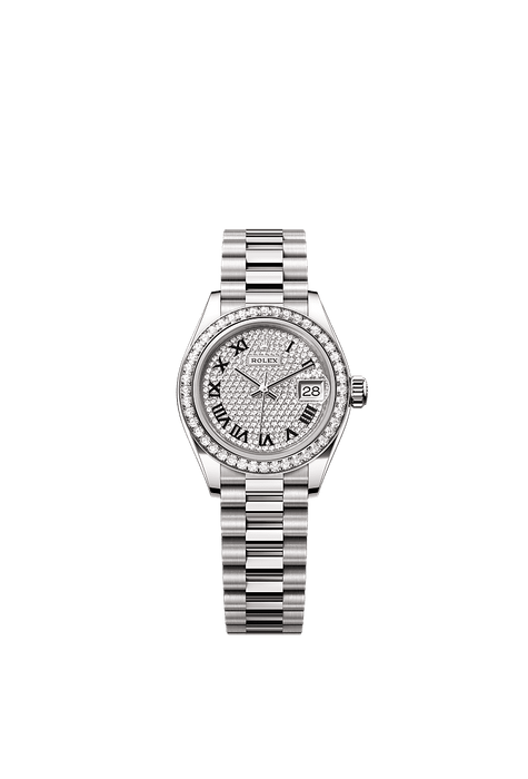 Rolex White Gold Datejust - 28mm - Diamond-paved - President