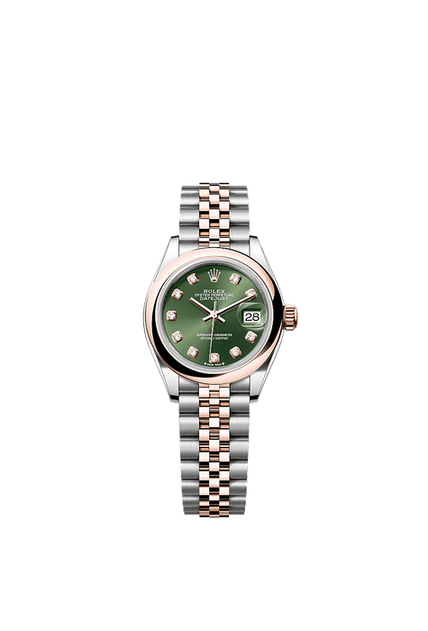 Rolex Two-Tone (RG/SS) Datejust - 28mm - Olive green Diamond Dial - Jubilee