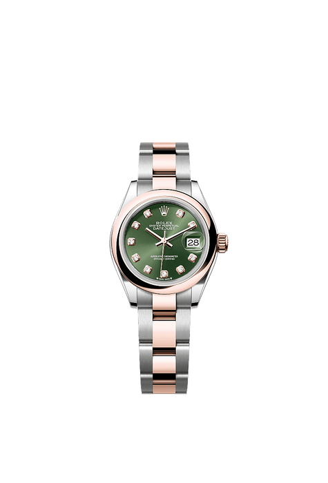 Rolex Two-Tone (RG/SS) Datejust - 28mm - Olive green Diamond Dial - Oyster