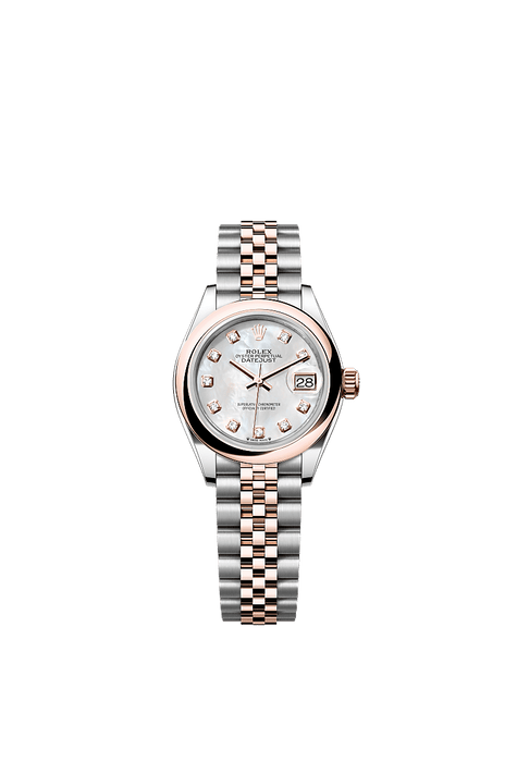 Rolex Two-Tone (RG/SS) Datejust - 28mm - White mother-of-pearl Diamond Dial - Jubilee