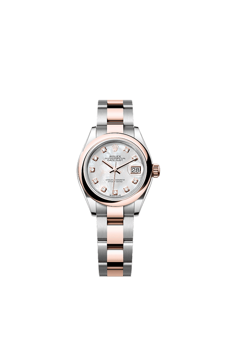 Rolex Two-Tone (RG/SS) Datejust - 28mm - White mother-of-pearl Diamond Dial - Oyster