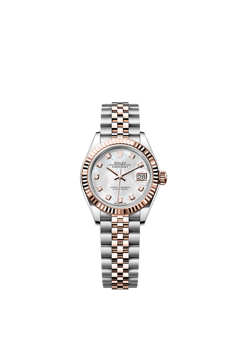 Rolex Two-Tone (RG/SS) Datejust - 28mm - White mother-of-pearl Diamond Dial - Jubilee