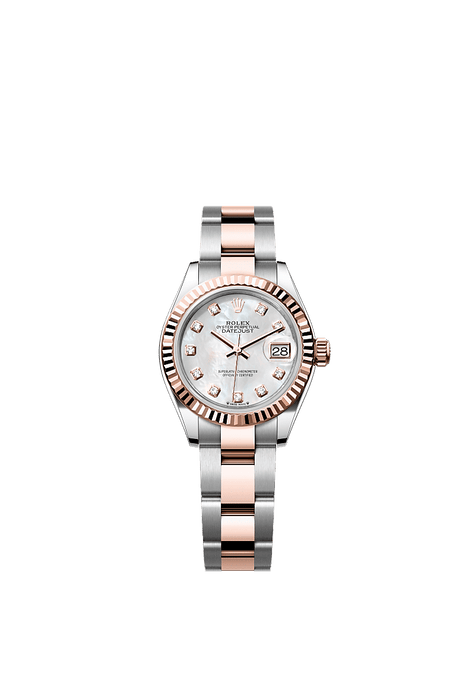 Rolex Two-Tone (RG/SS) Datejust - 28mm - White mother-of-pearl Diamond Dial - Oyster