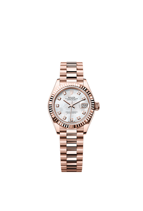 Rolex Rose Gold Datejust - 28mm - White mother-of-pearl Diamond Dial - President