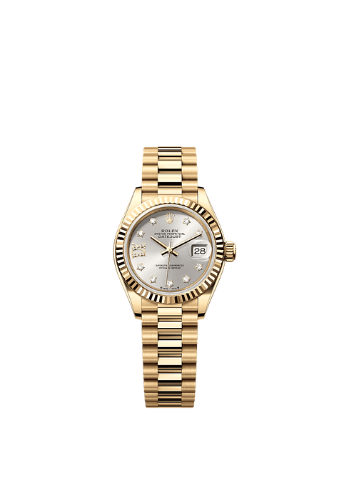 Rolex Yellow Gold Datejust - 28mm - Silver Diamond Dial - President