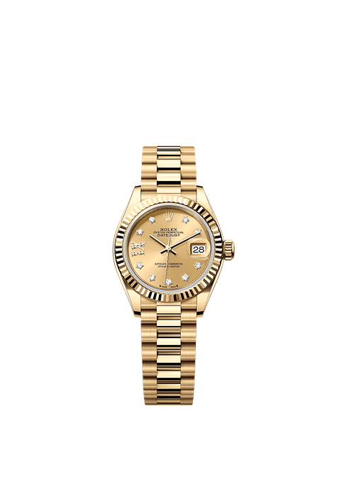 Rolex Yellow Gold Datejust - 28mm - Champagne-colour Diamond Dial - President