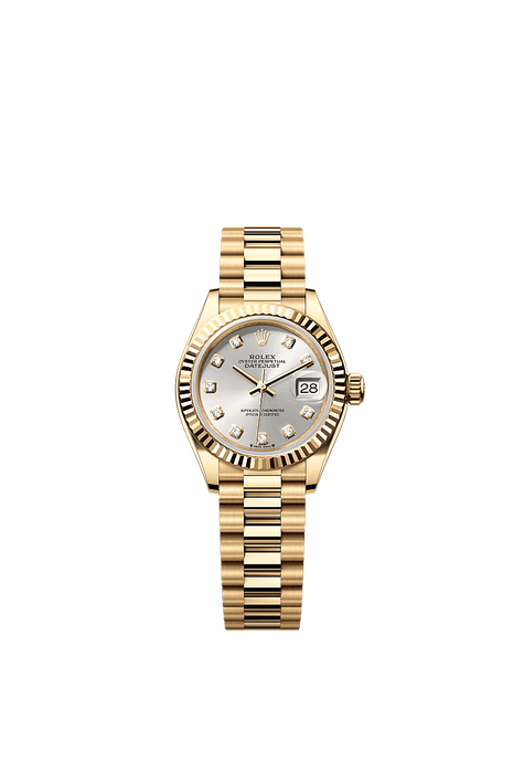 Rolex Yellow Gold Datejust - 28mm - Silver Diamond Dial - President