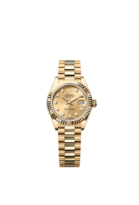 Rolex Yellow Gold Datejust - 28mm - Champagne-colour Diamond Dial - President