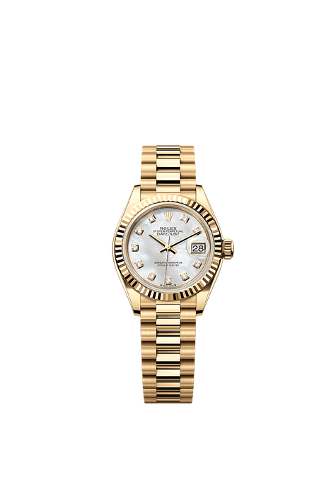 Rolex Yellow Gold Datejust - 28mm - White mother-of-pearl Diamond Dial - President