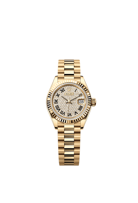 Rolex Yellow Gold Datejust - 28mm - Diamond-paved - President