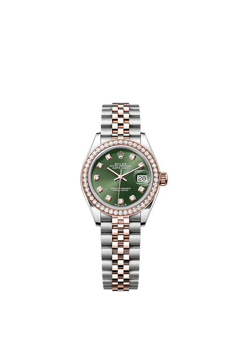 Rolex Two-Tone (RG/SS) Datejust - 28mm - Olive green Diamond Dial - Jubilee