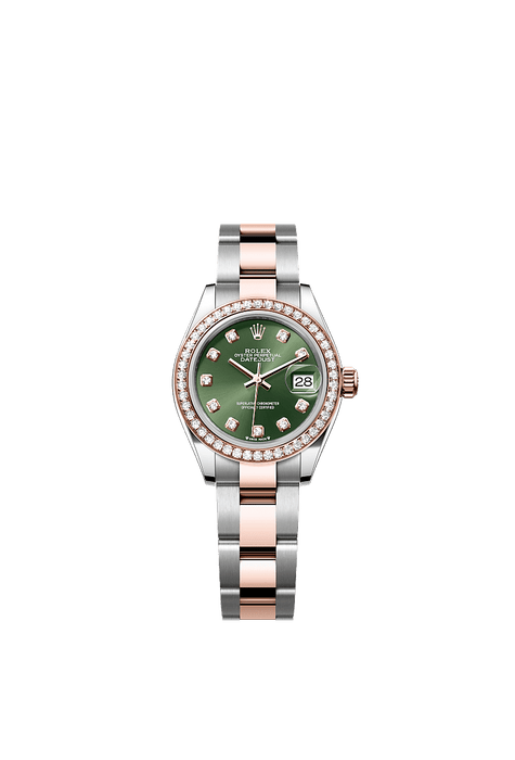 Rolex Two-Tone (RG/SS) Datejust - 28mm - Olive green Diamond Dial - Oyster