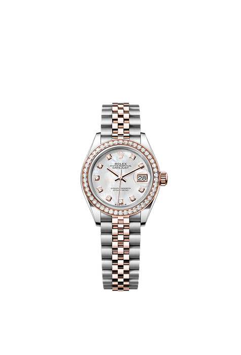 Rolex Two-Tone (RG/SS) Datejust - 28mm - White mother-of-pearl Diamond Dial - Jubilee