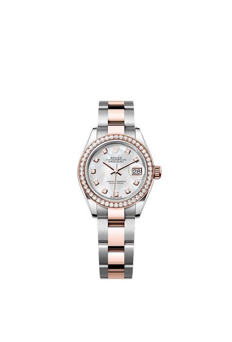 Rolex Two-Tone (RG/SS) Datejust - 28mm - White mother-of-pearl Diamond Dial - Oyster