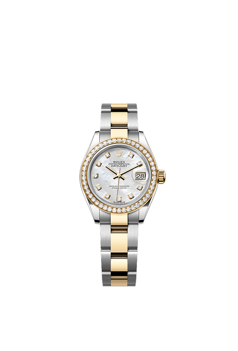 Rolex Two-Tone (YG/SS) Datejust - 28mm - White mother-of-pearl Diamond Dial - Oyster