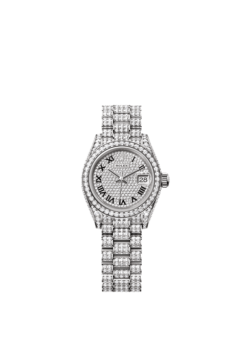 Rolex White Gold Datejust - 28mm - Diamond-paved - President