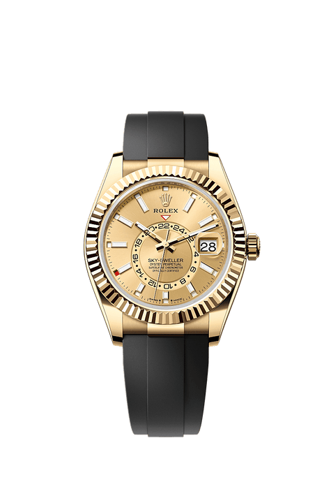 Rolex Yellow Gold Sky-Dweller - 42mm - Champagne-colour - Oysterflex