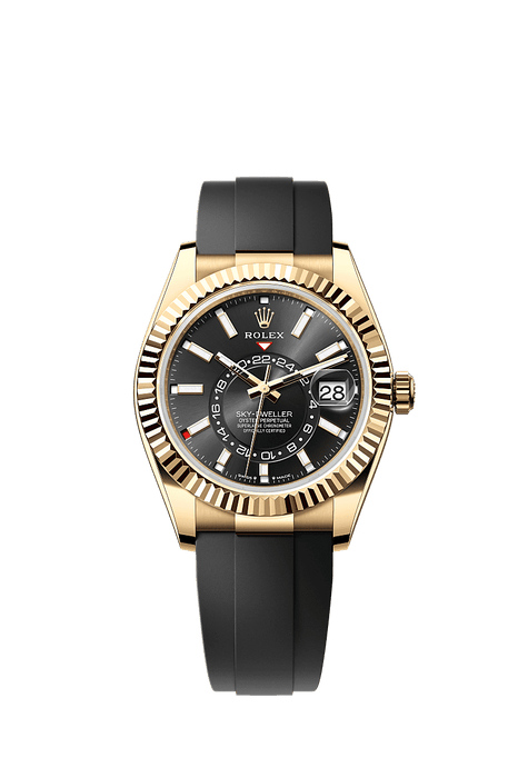 Rolex Yellow Gold Sky-Dweller - 42mm - Bright black - Oysterflex