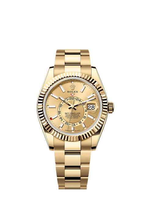 Rolex Yellow Gold Sky-Dweller - 42mm - Champagne-colour - Oyster