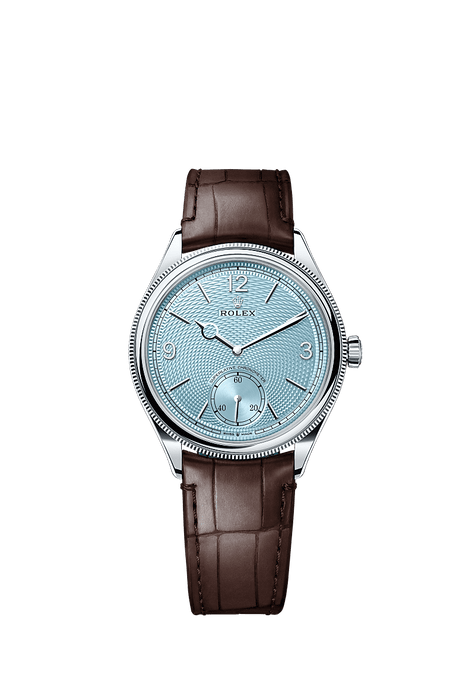 Rolex Platinum 1908 - 39mm - Ice blue, rice-grain motif - Leather strap